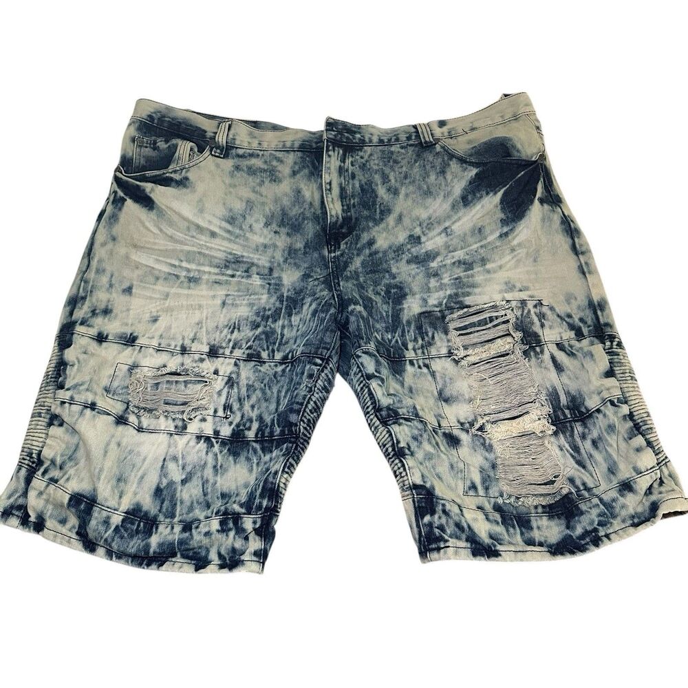 Blue Cult Distressed Jean Faded Shorts Men's Size 46 Acid Wash Ribbing Hiphop